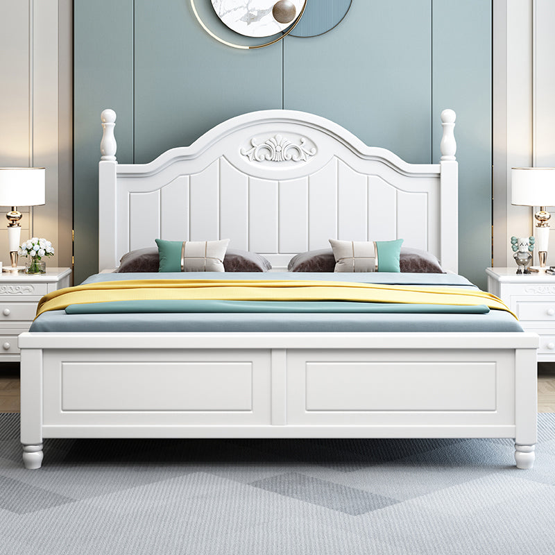French Country Bed 83.46" Long Bed with Arched Headboard in White