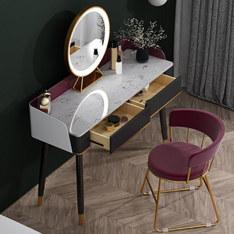 Contemporary Wooden Makeup Vanity Set Slate Top 2-Drawer Dressing Table