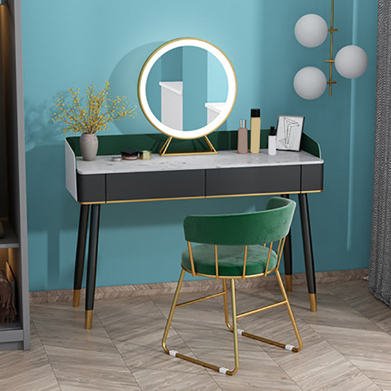 Contemporary Wooden Makeup Vanity Set Slate Top 2-Drawer Dressing Table