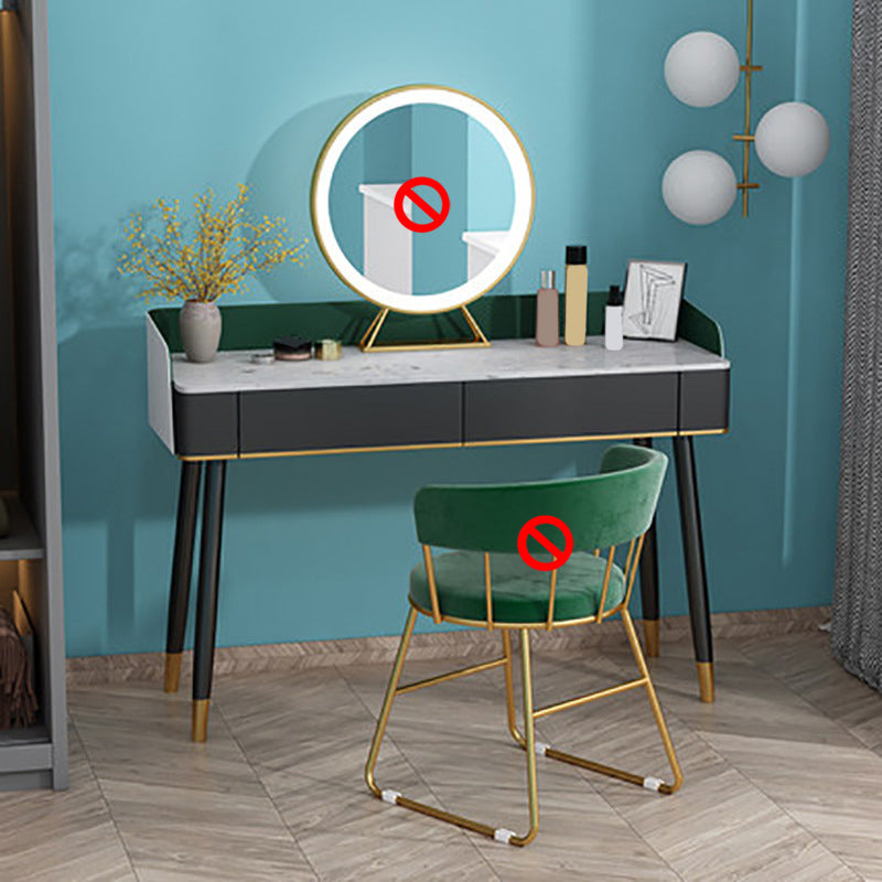 Contemporary Wooden Makeup Vanity Set Slate Top 2-Drawer Dressing Table