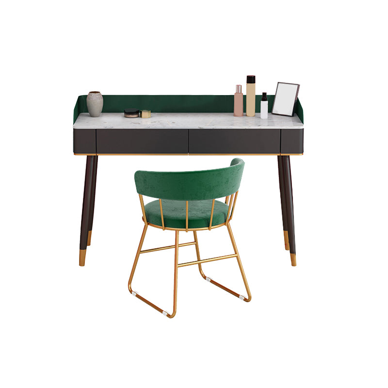 Contemporary Wooden Makeup Vanity Set Slate Top 2-Drawer Dressing Table