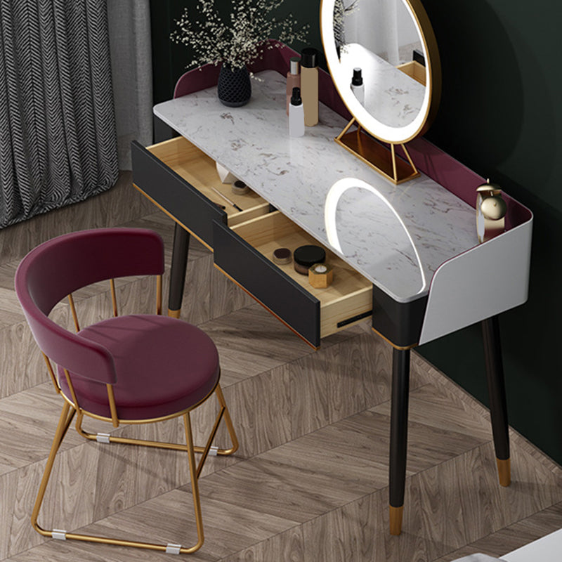 Contemporary Wooden Makeup Vanity Set Slate Top 2-Drawer Dressing Table