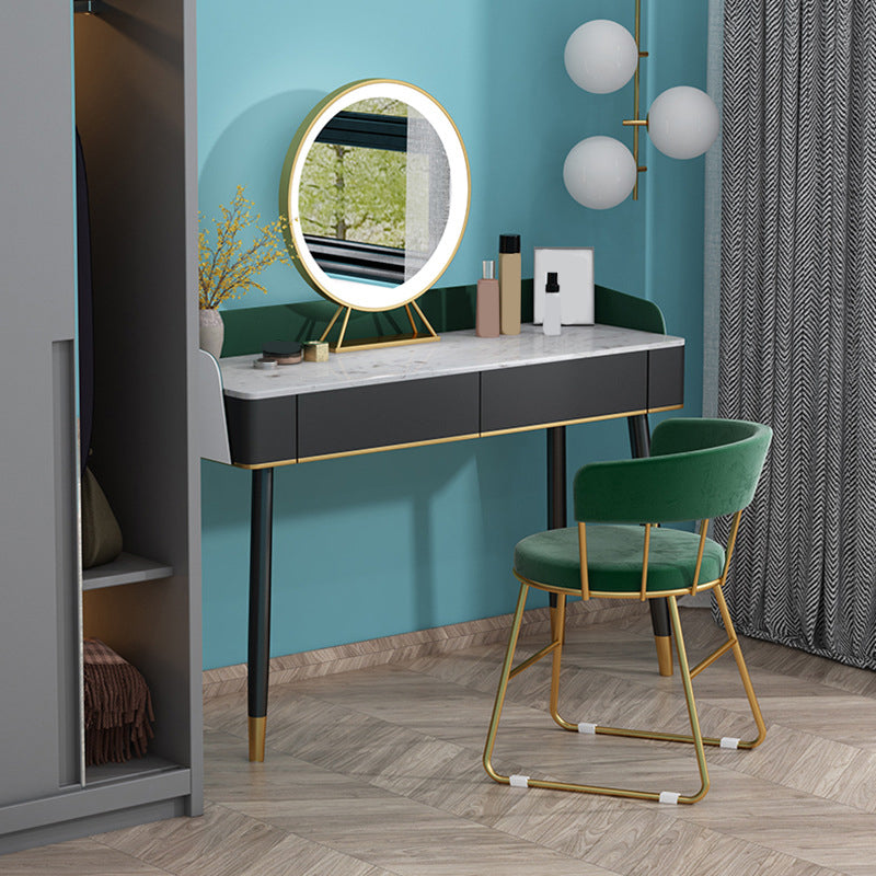 Contemporary Wooden Makeup Vanity Set Slate Top 2-Drawer Dressing Table