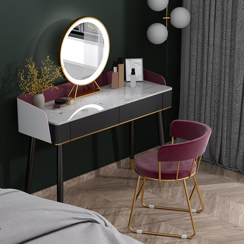 Contemporary Wooden Makeup Vanity Set Slate Top 2-Drawer Dressing Table