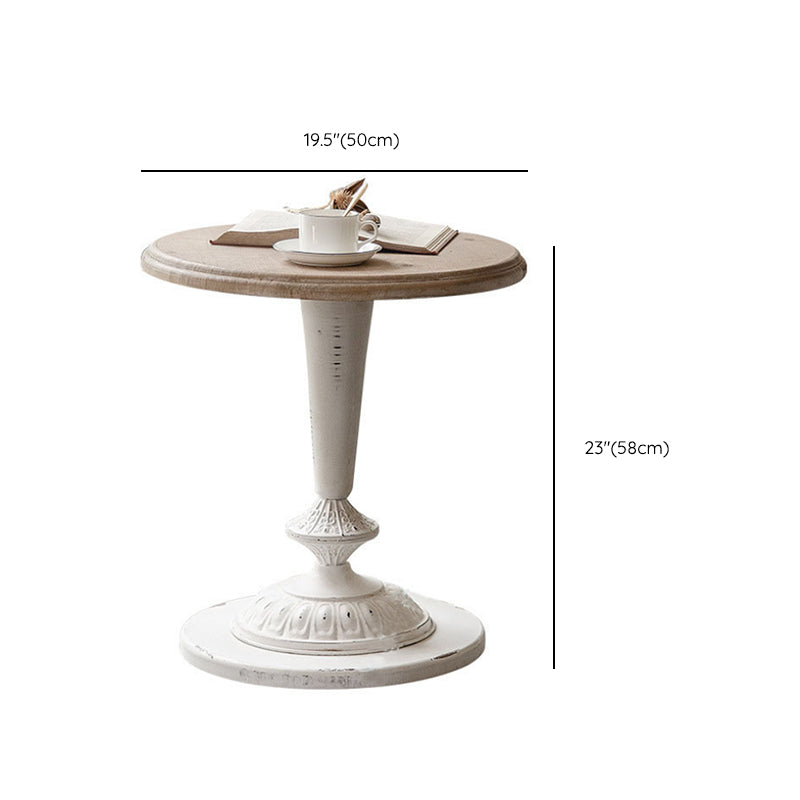 French Country Solid Wood Round Metal Pedestal Single Coffee Table