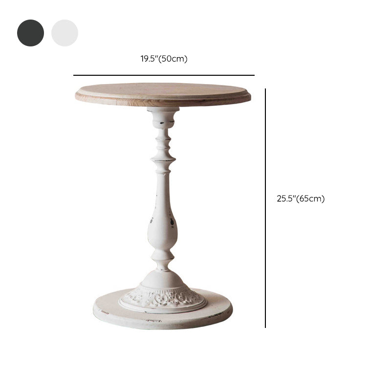 French Country Solid Wood Round Metal Pedestal Single Coffee Table