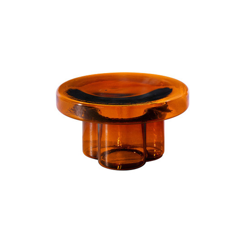 Modern Glass Coffee Table with Round Top and One Foot for Living Room