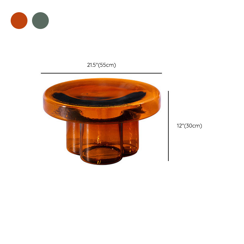 Modern Glass Coffee Table with Round Top and One Foot for Living Room