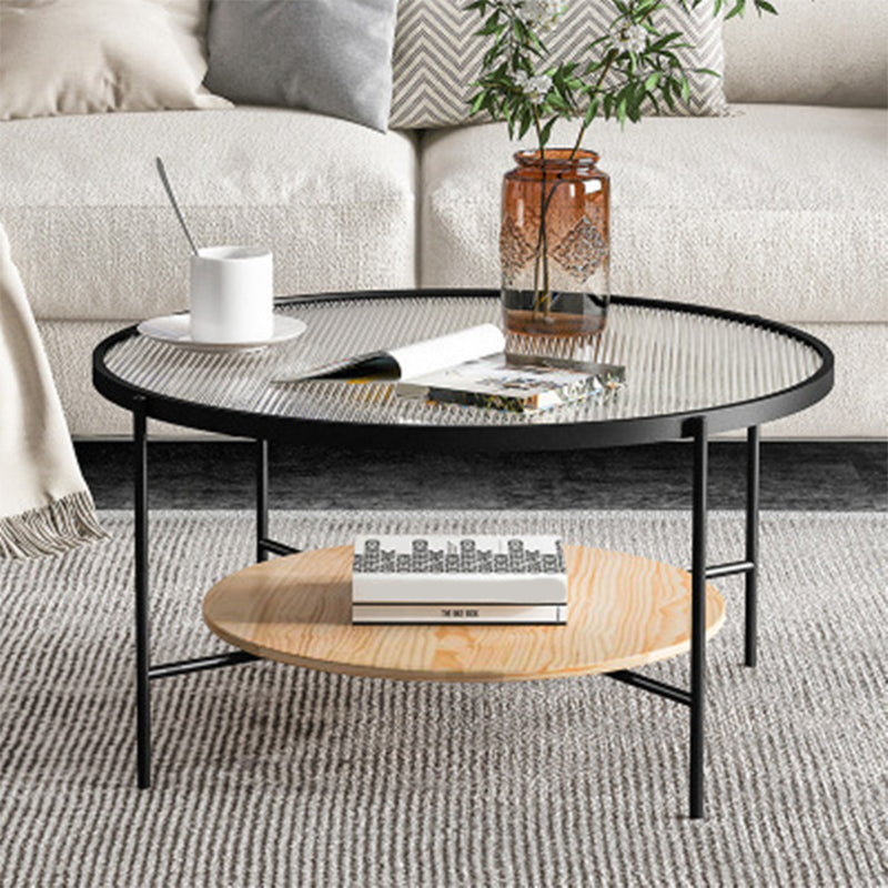 Contemporary 3 Legs Glass with Storage Shelf Round Single Coffee Table