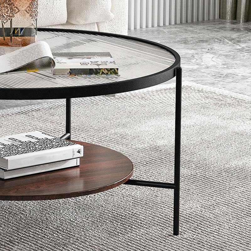 Contemporary 3 Legs Glass with Storage Shelf Round Single Coffee Table