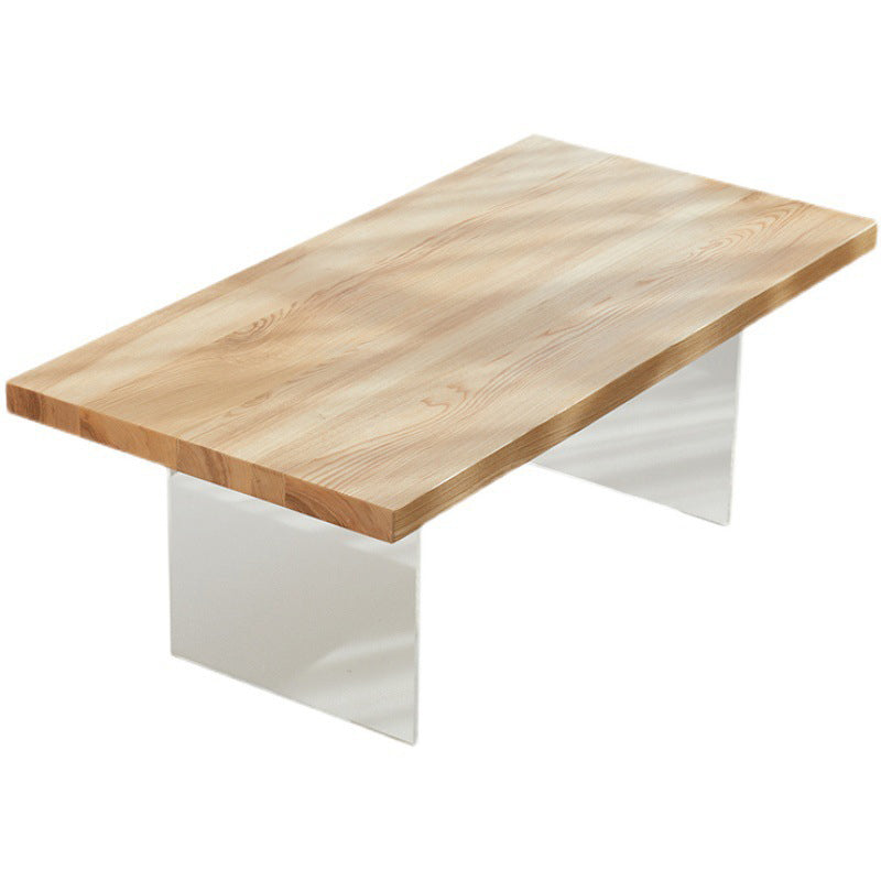 Scandinavian Rectangle Coffee Table with Solid Wood Top and 2 Acrylic Legs