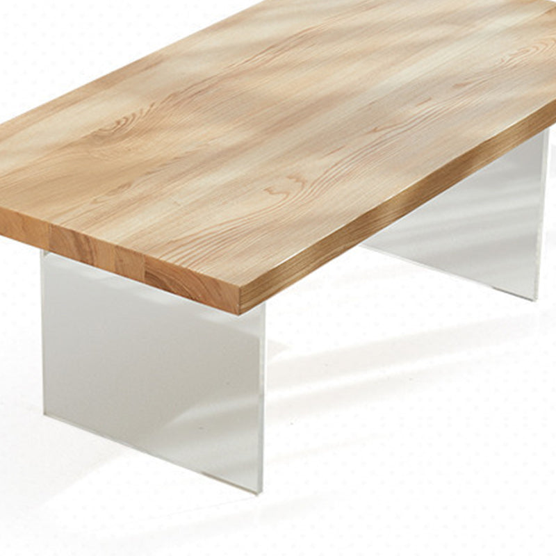 Scandinavian Rectangle Coffee Table with Solid Wood Top and 2 Acrylic Legs