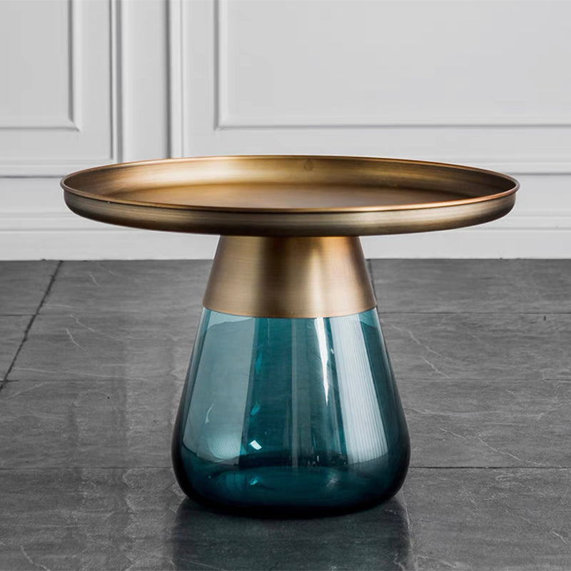 Mid-Century Modern Pedestal Glass Round Storage Single Coffee Table