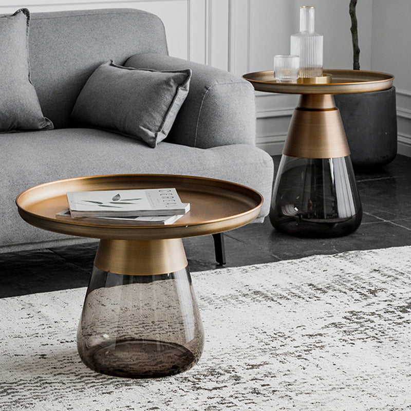 Mid-Century Modern Pedestal Glass Round Storage Single Coffee Table