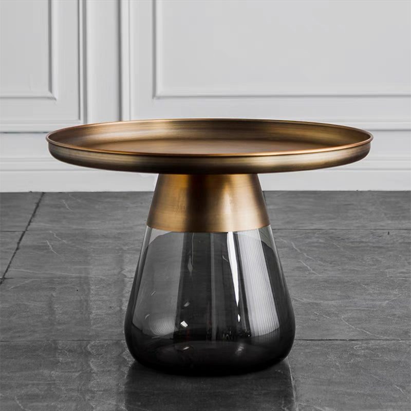 Mid-Century Modern Pedestal Glass Round Storage Single Coffee Table