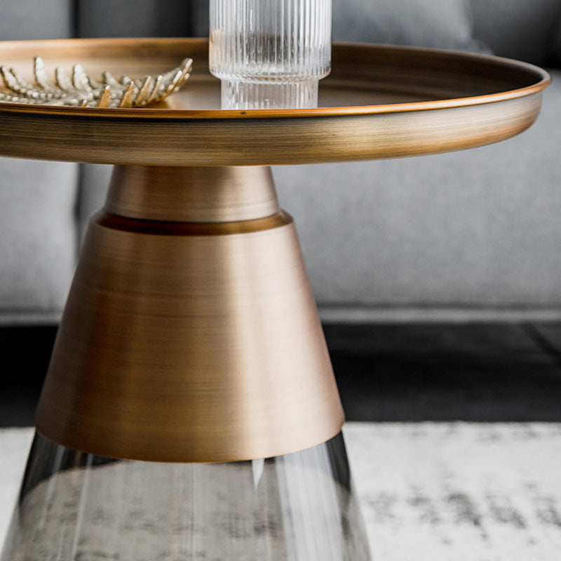 Mid-Century Modern Pedestal Glass Round Storage Single Coffee Table