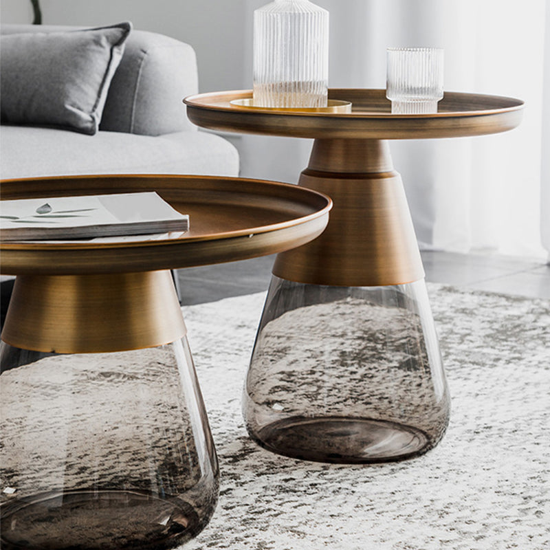Mid-Century Modern Pedestal Glass Round Storage Single Coffee Table