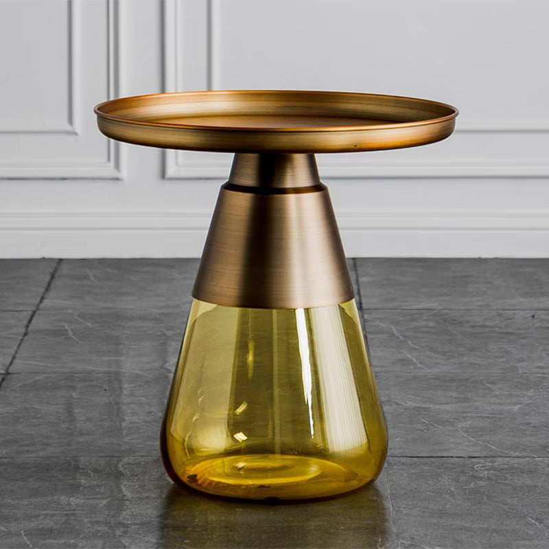 Mid-Century Modern Pedestal Glass Round Storage Single Coffee Table