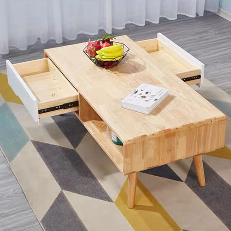 Contemporary with Storage Shelf Solid Wood Rectangular Single Coffee Table