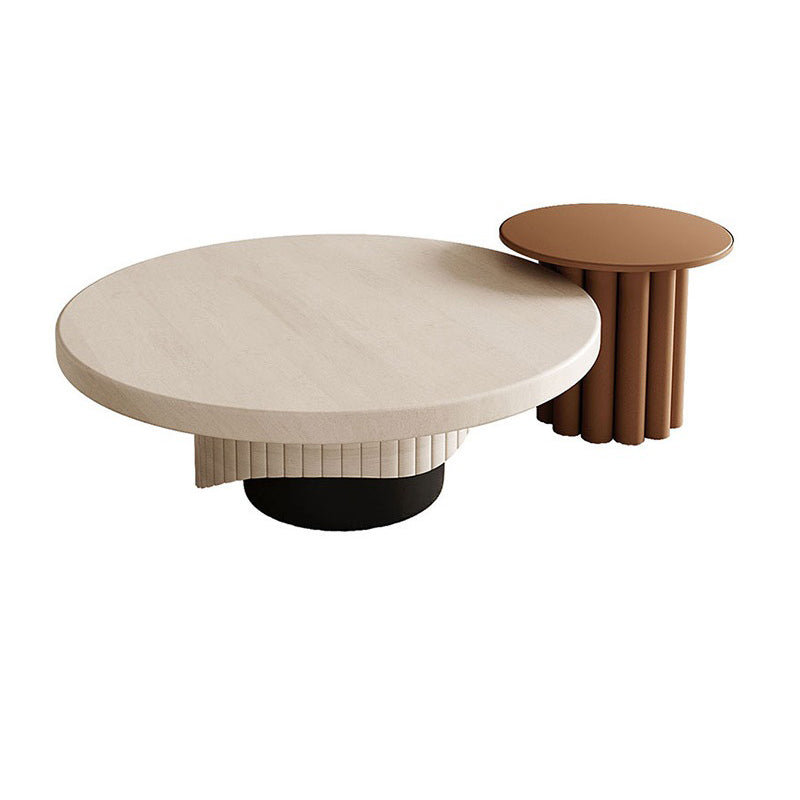 Contemporary Cocktail Table Pedestal Solid Wood Round Coffee Table