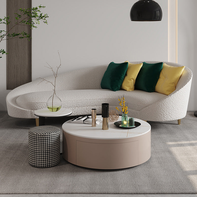 Fabric Curved Sofa Contemporary Sloped Arm Sofa with Four Pillows