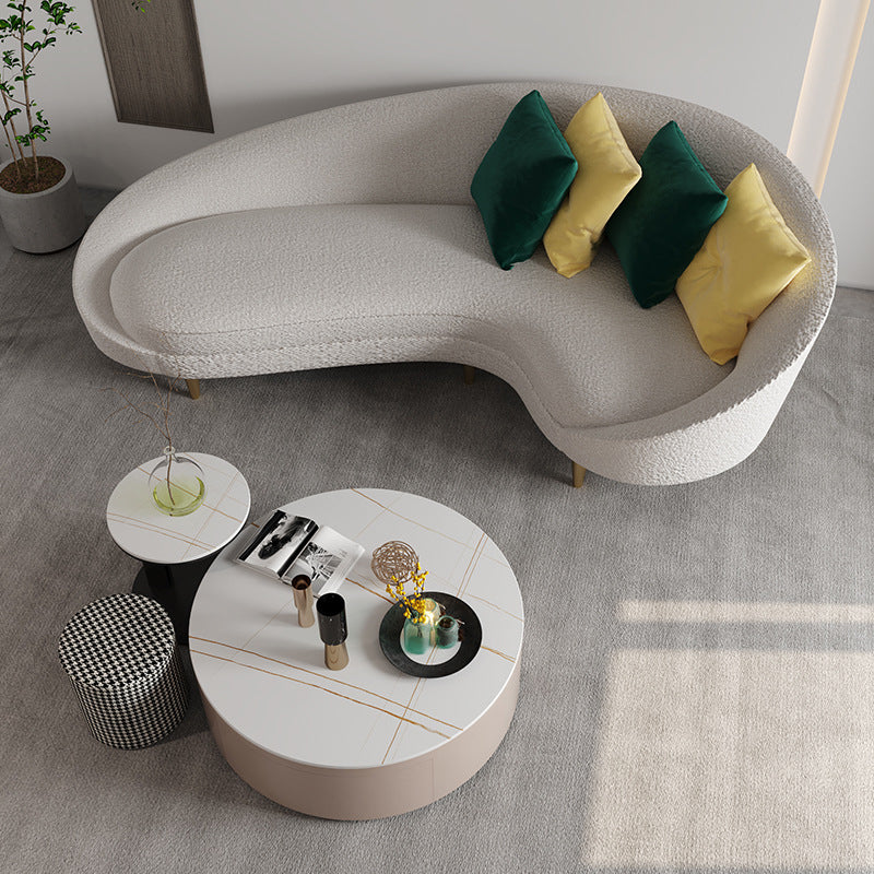 Fabric Curved Sofa Contemporary Sloped Arm Sofa with Four Pillows