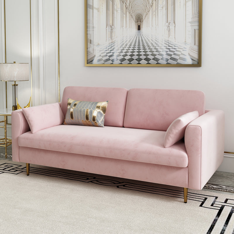 Contemporary Cushions Standard Sofa Velvet Tuxedo Arm Sofa with Pillows