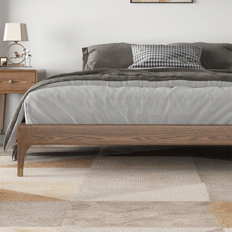 Ash and Pine Wood Bed without Headboard Platform Bed Frame in Brone