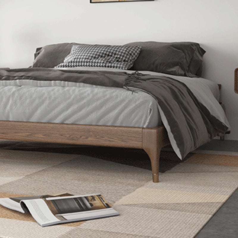 Ash and Pine Wood Bed without Headboard Platform Bed Frame in Brone