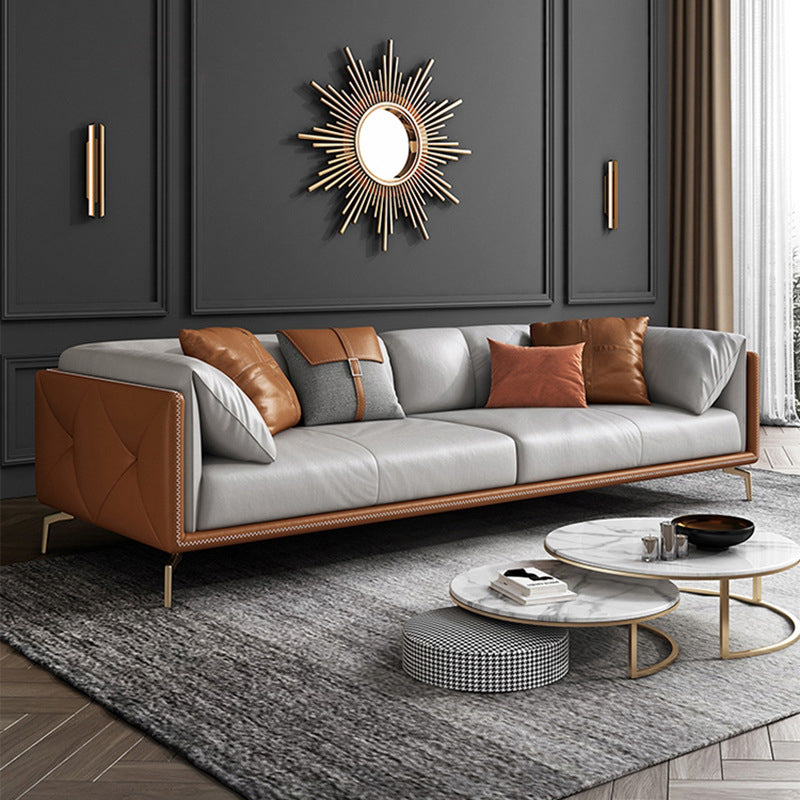 Contemporary Genuine Leather Pillow Top Arm Sofa Cushions Standard Sofa