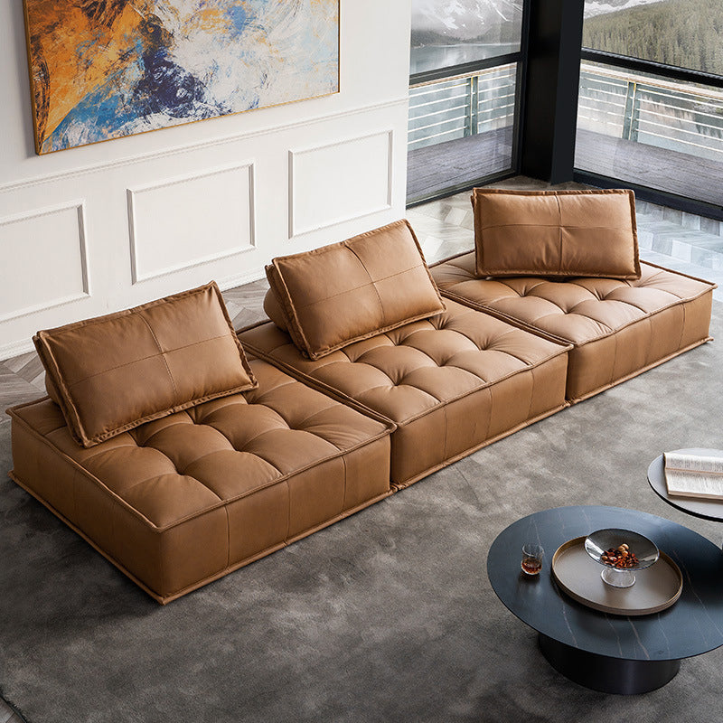 Genuine Leather Armless Settee Contemporary Standard Sofa for Apartment