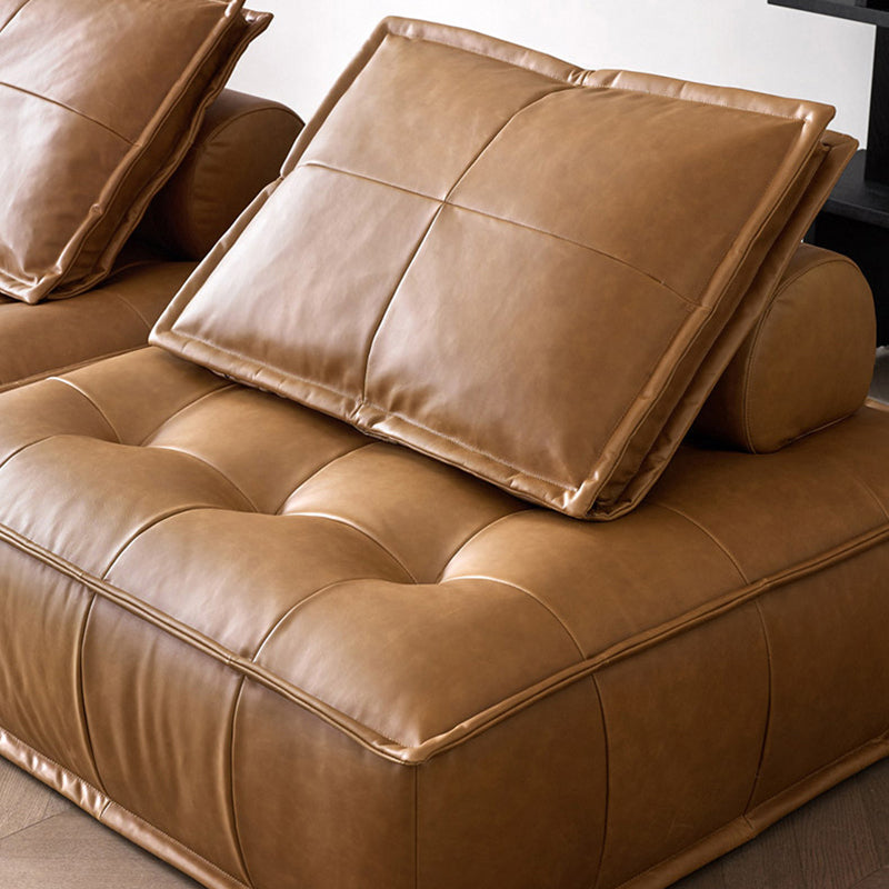 Genuine Leather Armless Settee Contemporary Standard Sofa for Apartment