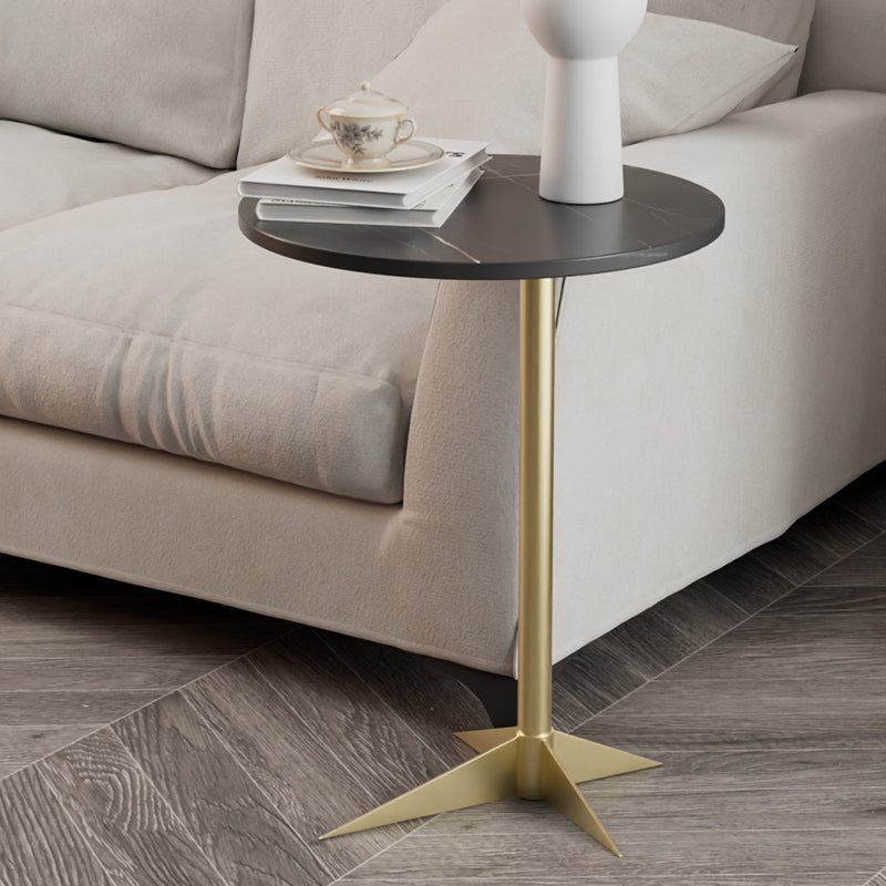 Modern Round Slate Side Table Pedestal Corner Table for Living Room