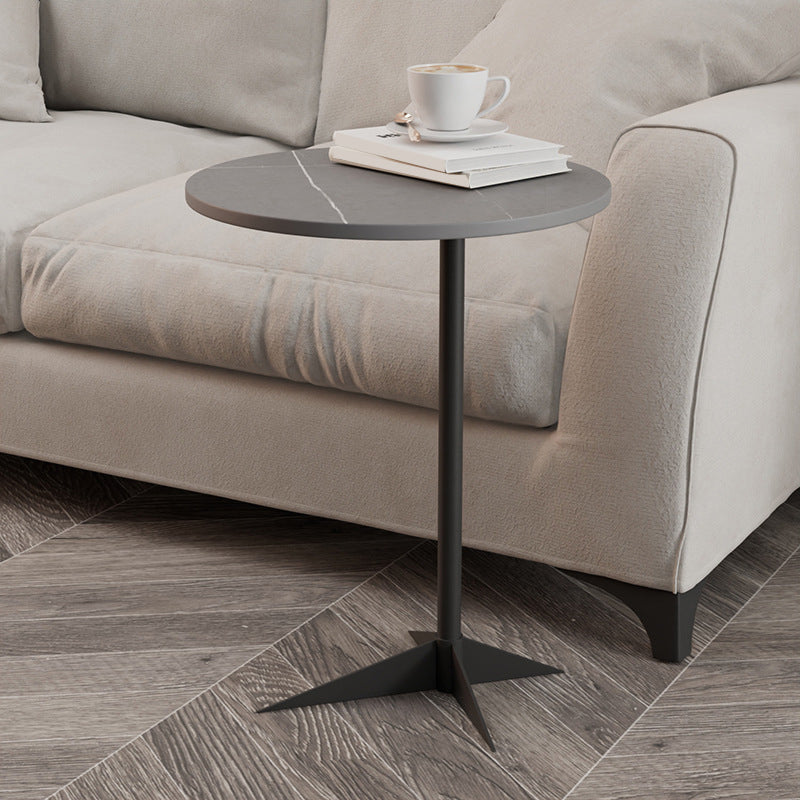 Modern Round Slate Side Table Pedestal Corner Table for Living Room