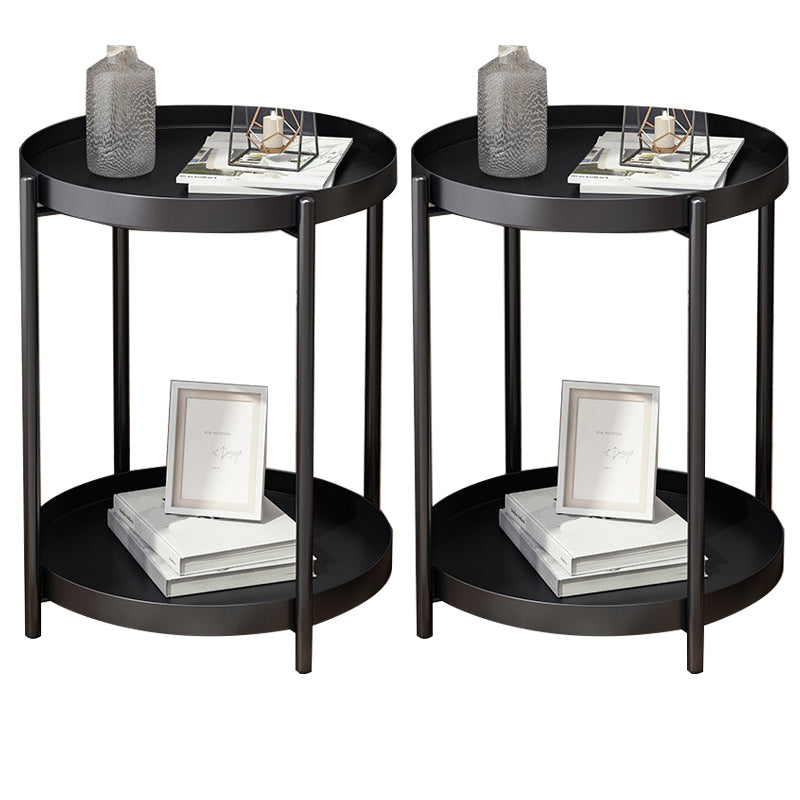 Mid-Century Metal X-base Side End Table Round Tray Top Side Table