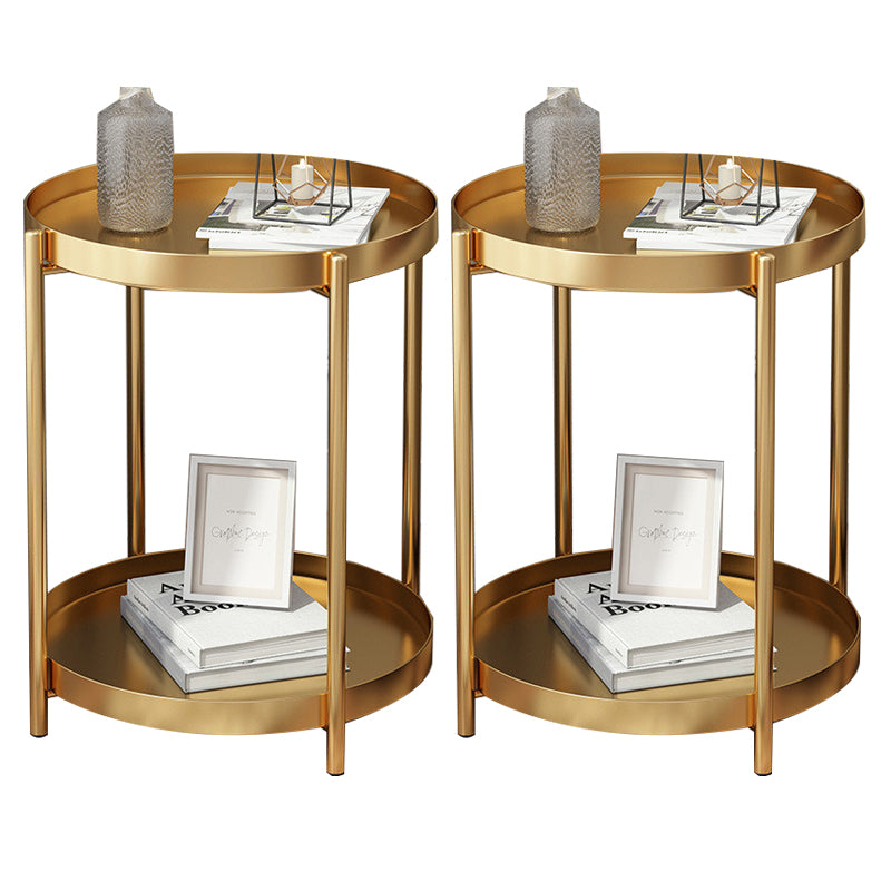 Mid-Century Metal X-base Side End Table Round Tray Top Side Table