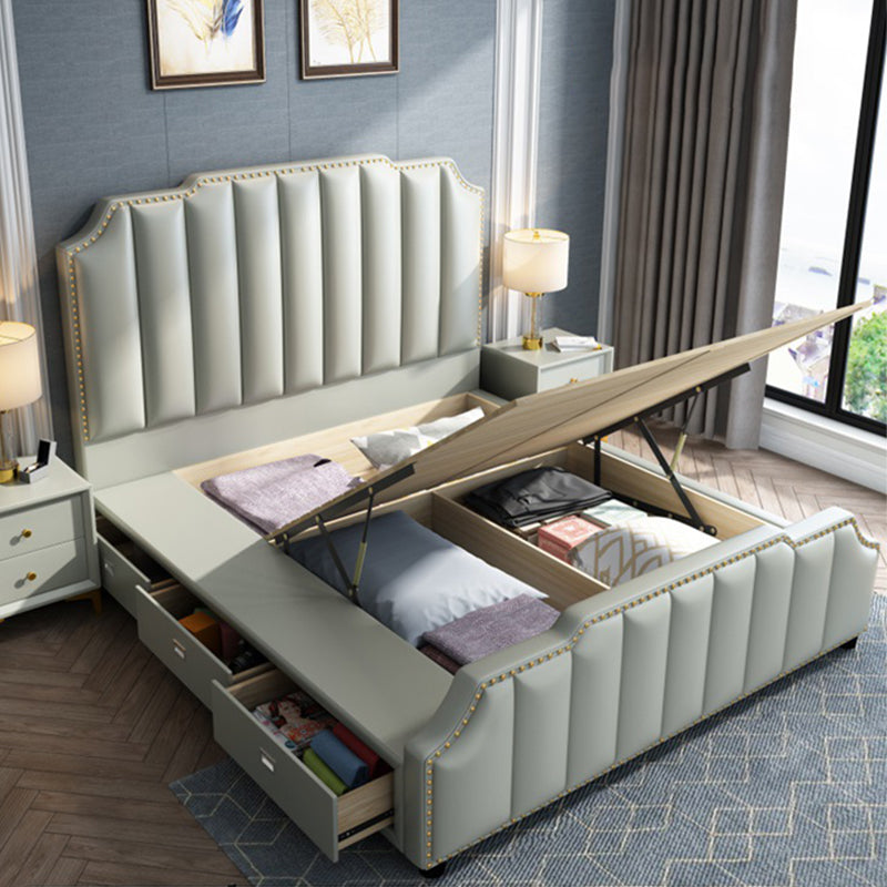 84.65 inch Wide Contemporary Standard Bed Solid Wood Bed with Headboard