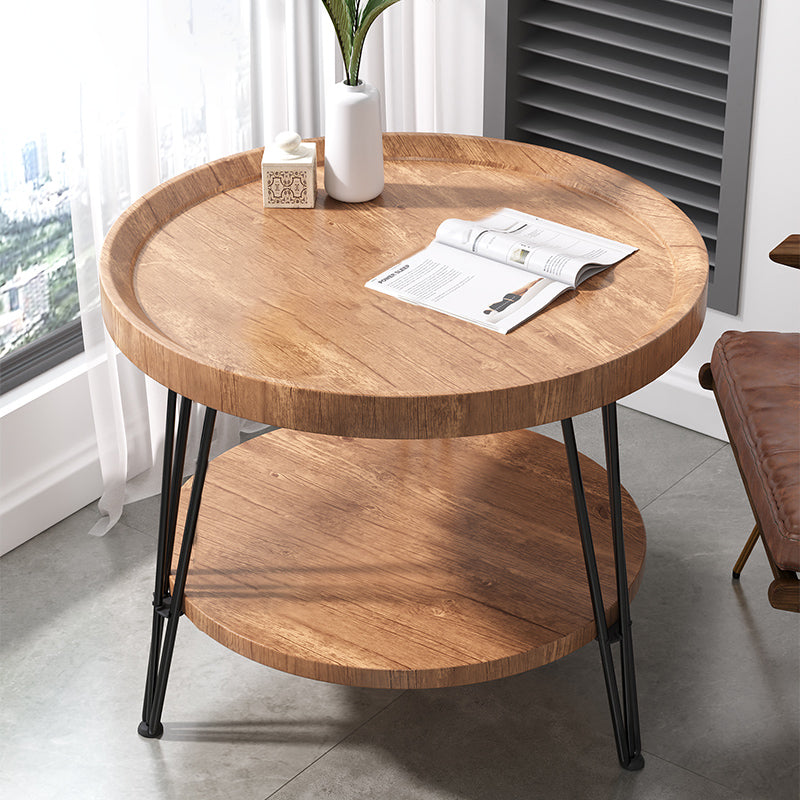 Open Shelf Tray Top Coffee Table Wood Round Coffee Table Minimalist