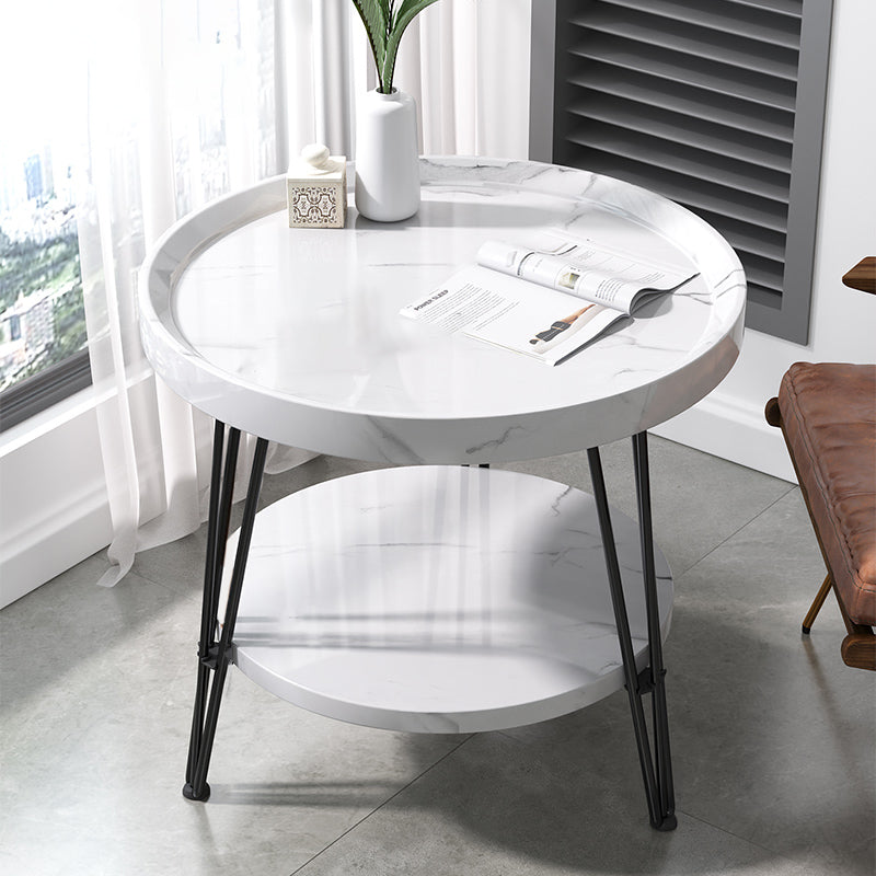 Open Shelf Tray Top Coffee Table Wood Round Coffee Table Minimalist