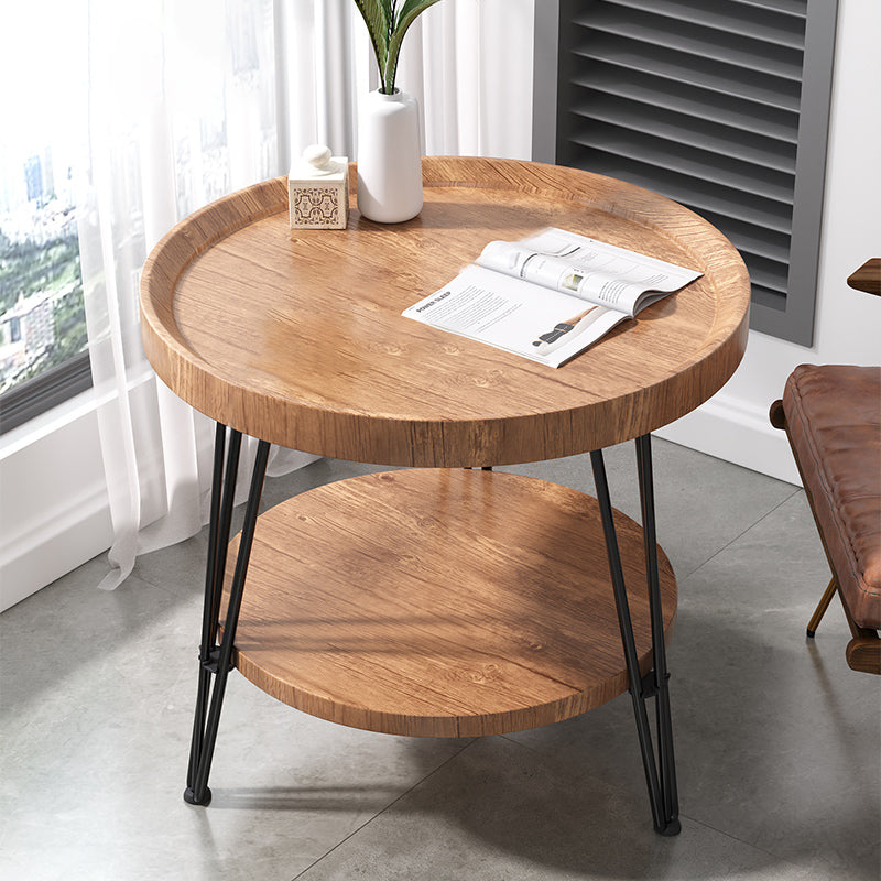 Open Shelf Tray Top Coffee Table Wood Round Coffee Table Minimalist