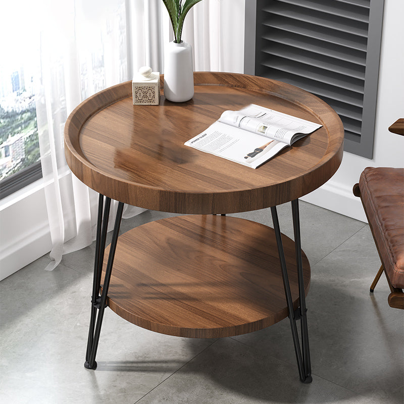 Open Shelf Tray Top Coffee Table Wood Round Coffee Table Minimalist