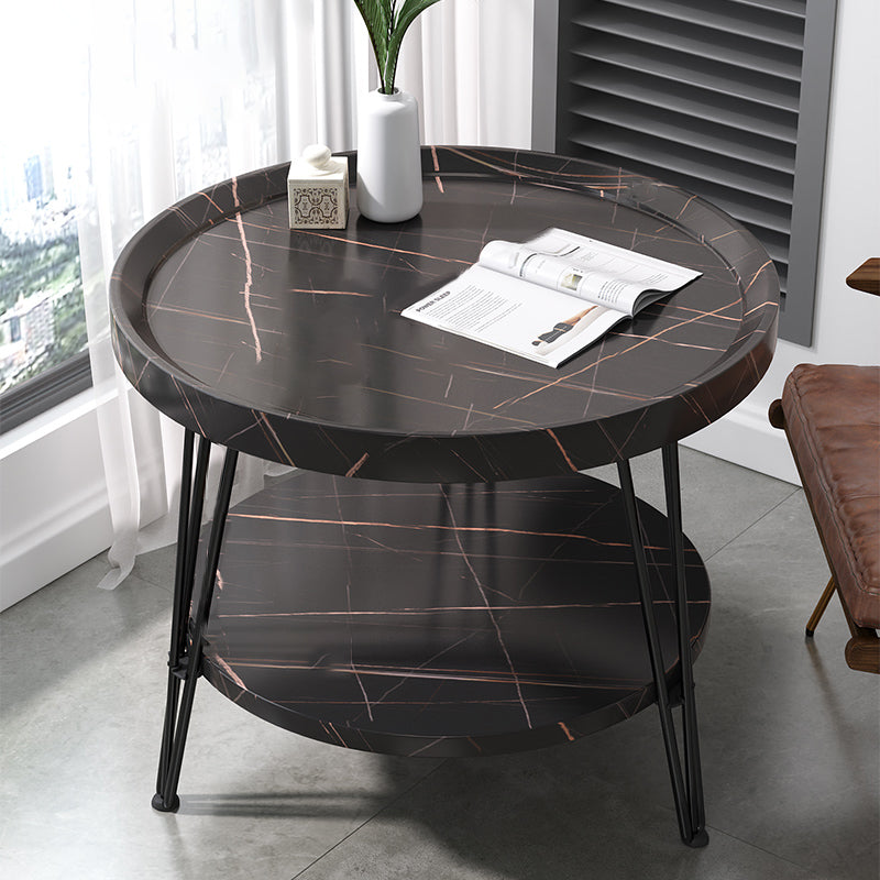 Open Shelf Tray Top Coffee Table Wood Round Coffee Table Minimalist