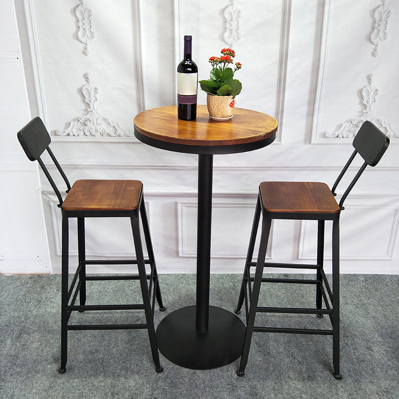 Wooden Bar Dining Table Industrial Bar Height Cocktail Table with Metal Base
