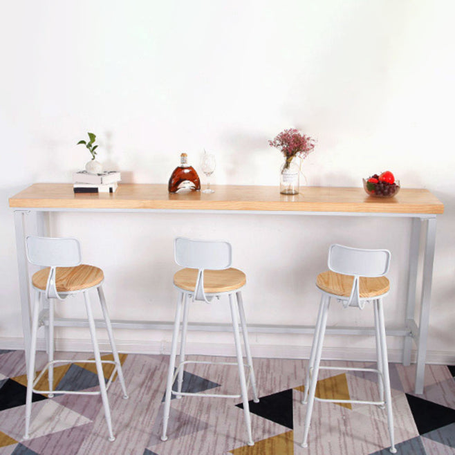 Wooden Bar Dining Table Industrial Bar Height Cocktail Table with Metal Base