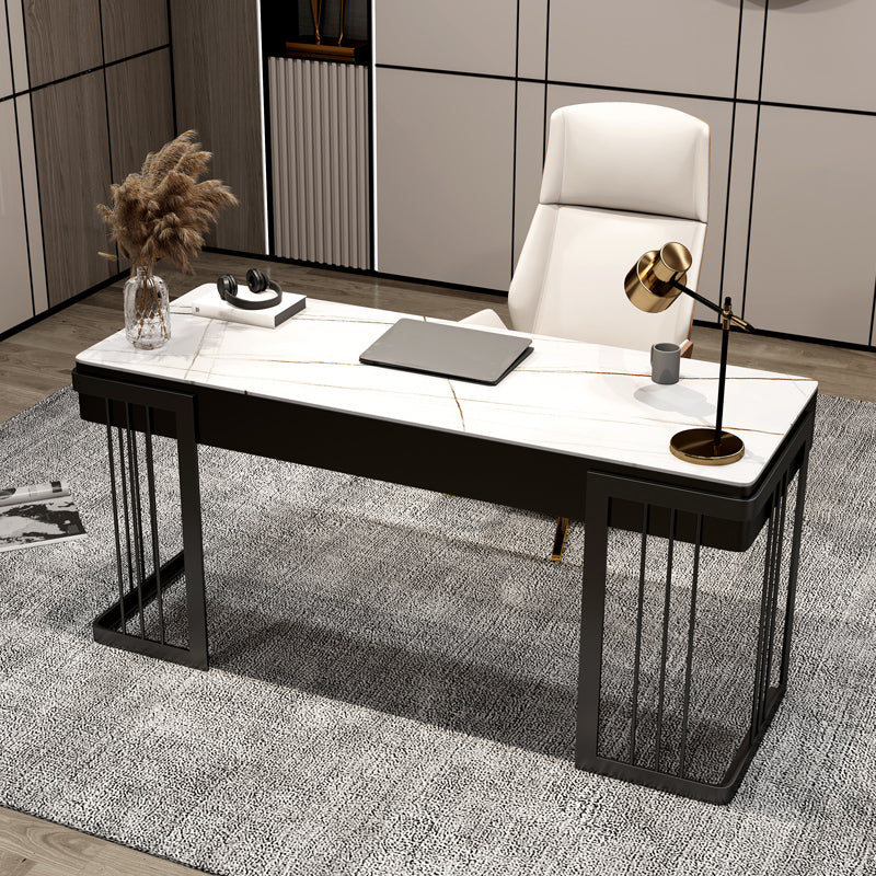 Contemporary Writing Desk Curved Sled Office Desk Black and White