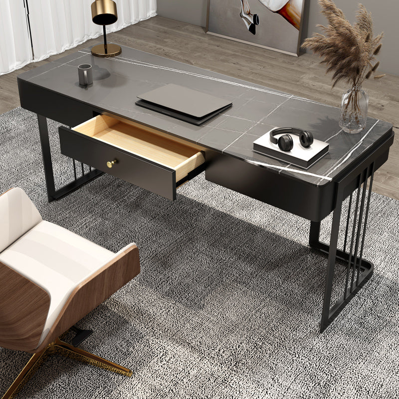 Contemporary Writing Desk Curved Sled Office Desk Black and White
