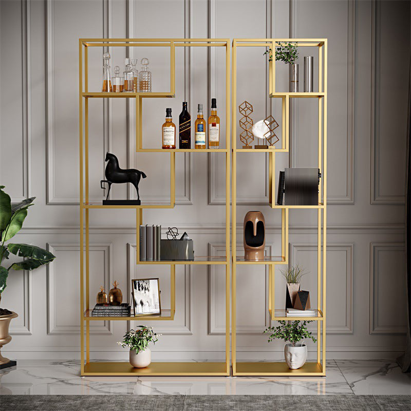 Gold and Black Vertical Shelf Bookcase Metal Home Open Book Shelf with Shelves