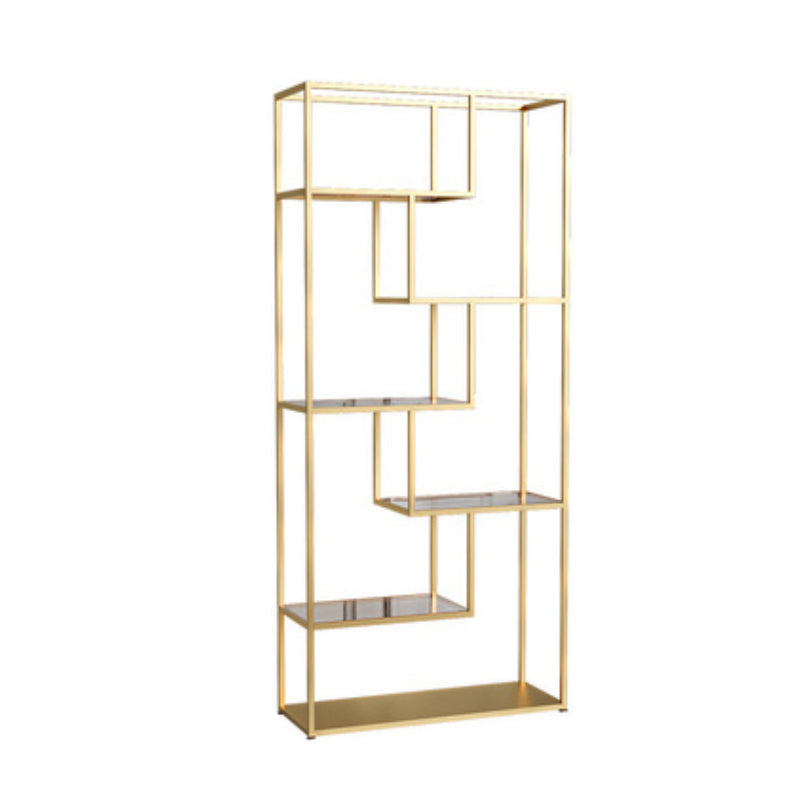 Gold and Black Vertical Shelf Bookcase Metal Home Open Book Shelf with Shelves