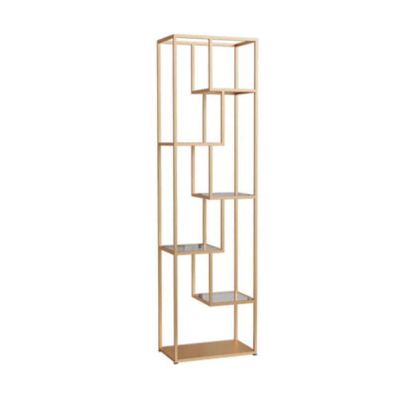 Gold and Black Vertical Shelf Bookcase Metal Home Open Book Shelf with Shelves