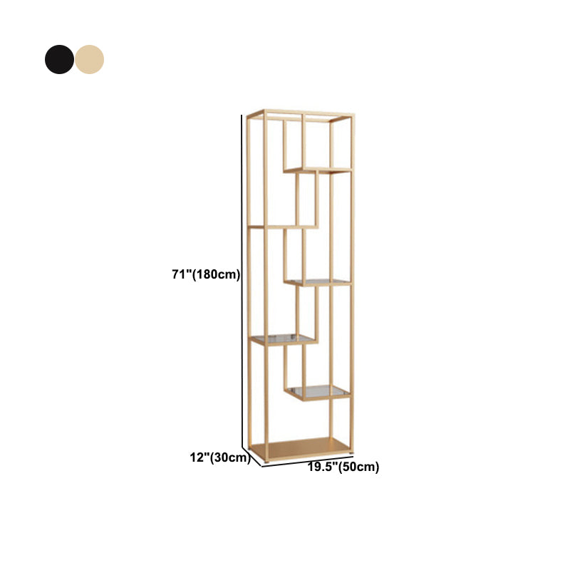 Gold and Black Vertical Shelf Bookcase Metal Home Open Book Shelf with Shelves